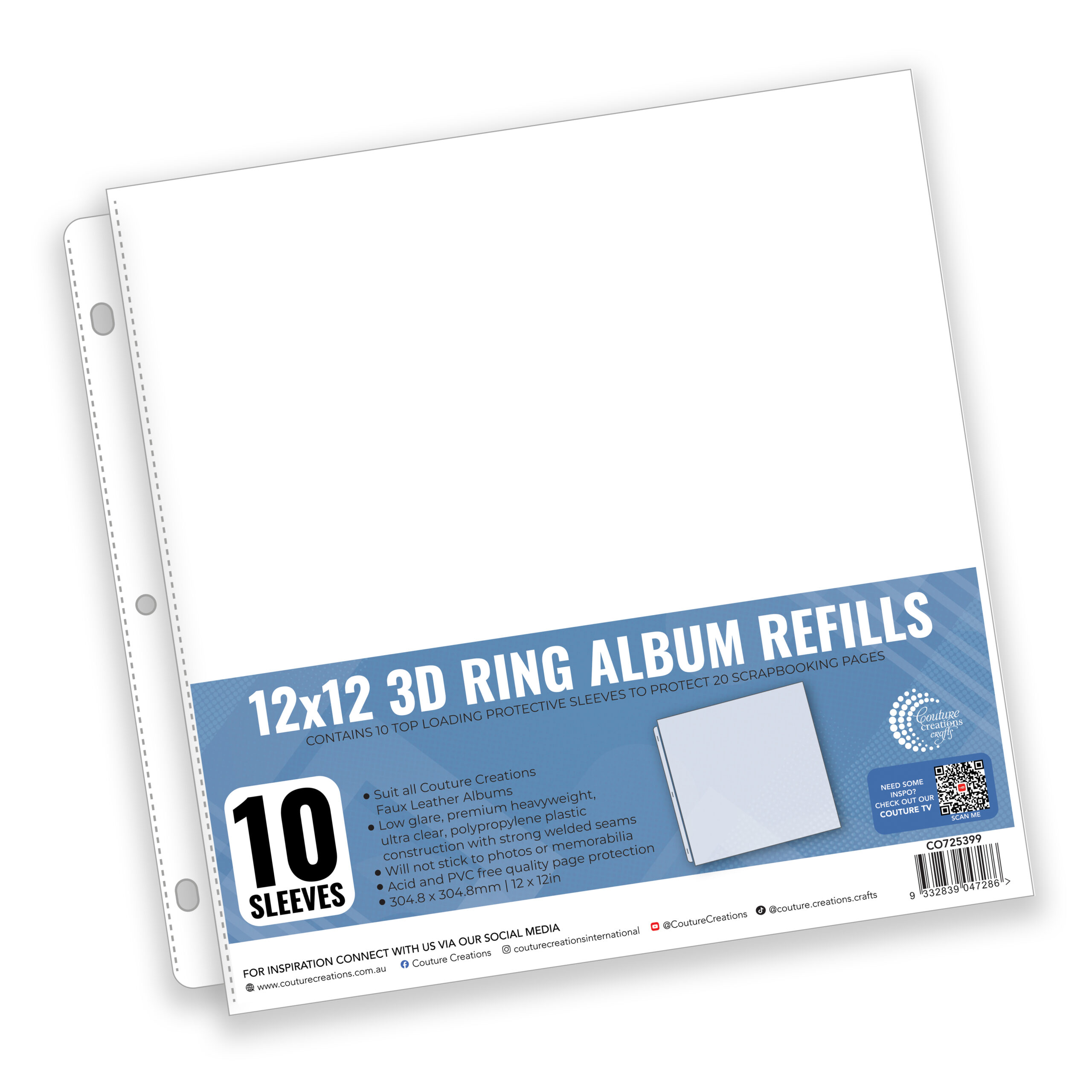 Couture Creations 12x12 Album Refills - D-Ring and Postbound (10 Pack)