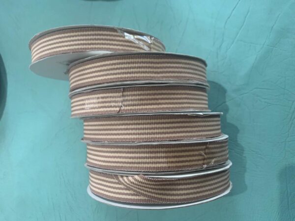 Ribbon Cotton Rib Tan & Beige Stripe 15mm