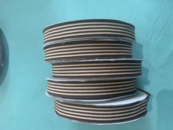 Ribbon Cotton Rib Brown & Beige Stripe 15mm