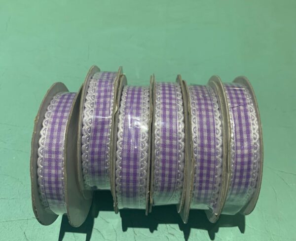 Cotton Ribbon Check Purple 15mm