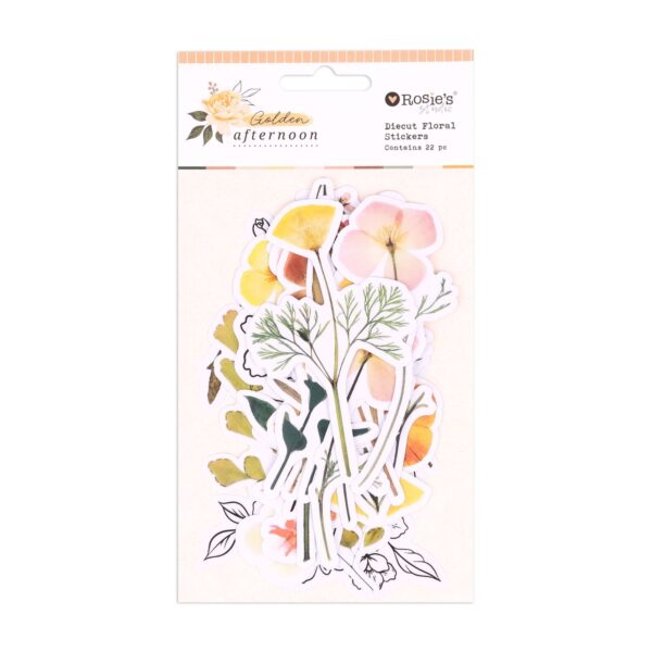 Golden Afternoon Floral Diecut Stickers (22 Pieces)