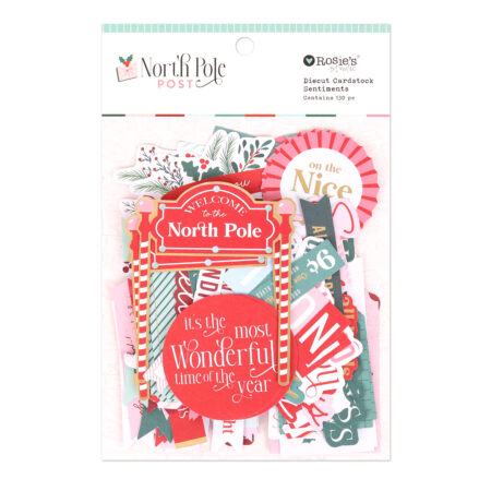 North Pole Post Cardstock Diecut Ephemera Sentiments 130 Pieces