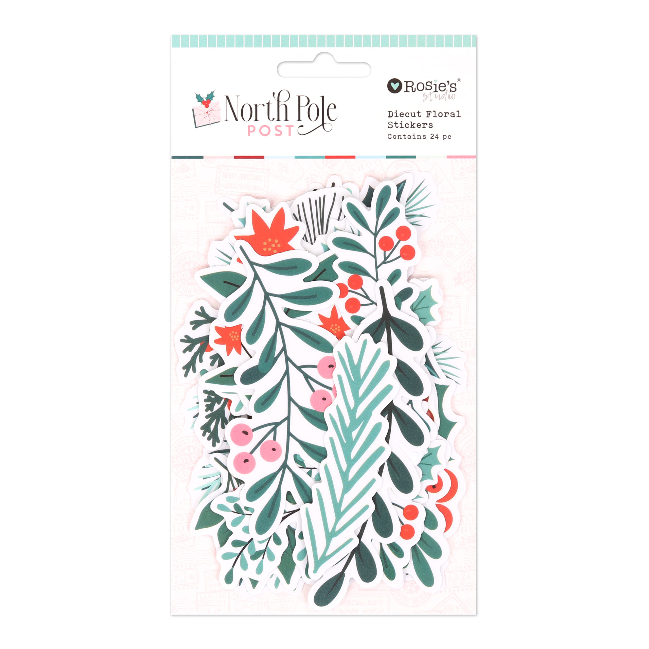 North Pole Post Clear Diecut Floral Stickers 24 Pieces