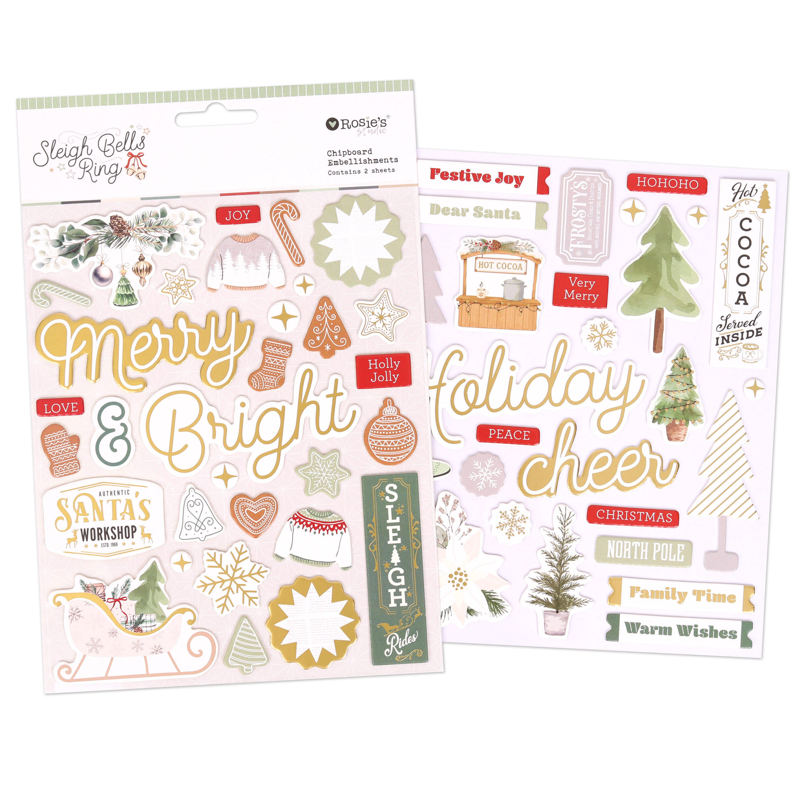 Sleigh Bells Ring Chipboard Stickers 2 Sheets