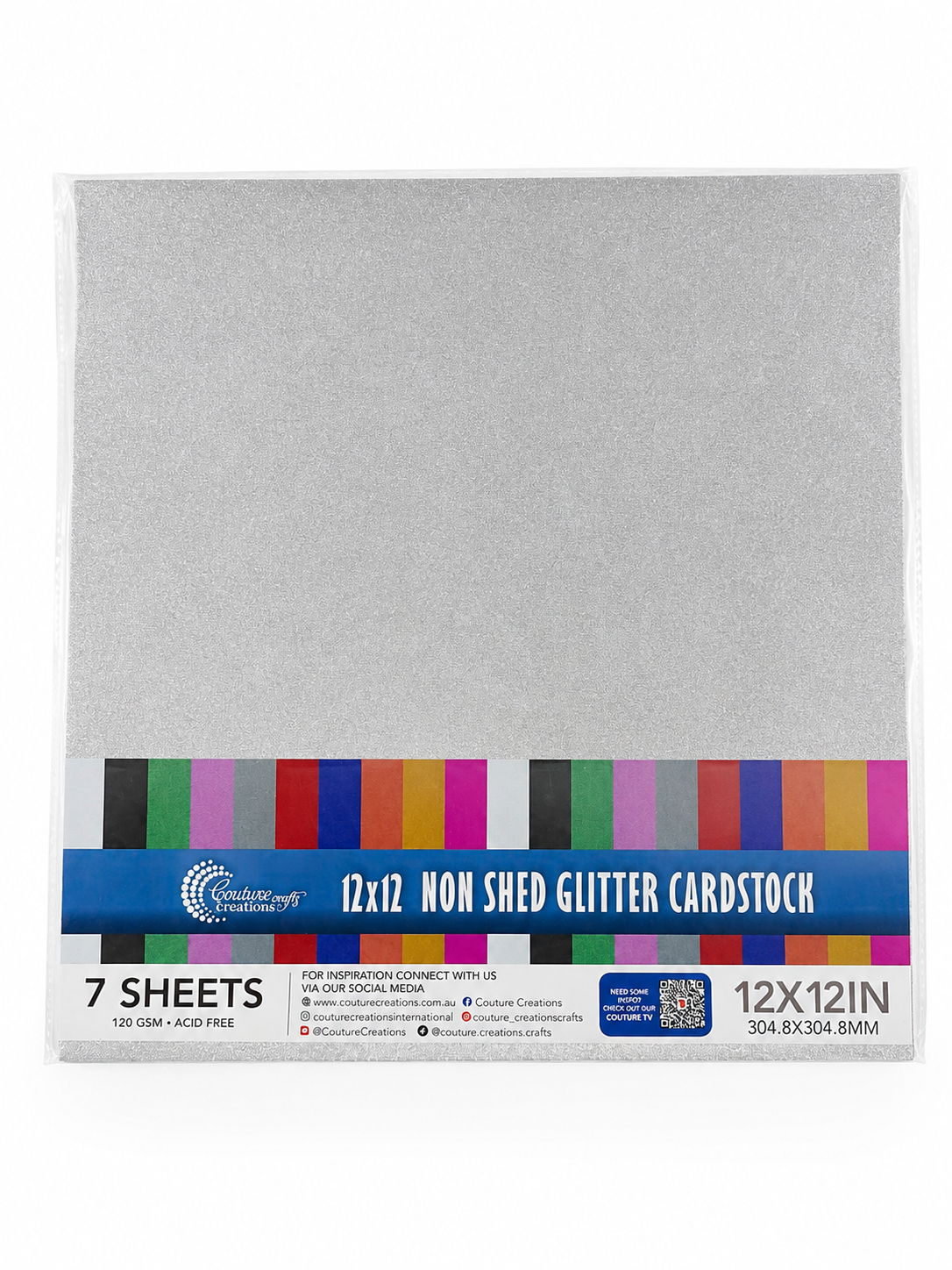 Silver Laminated Glitter paper - 12x12 (120gsm) - 7 Sheets